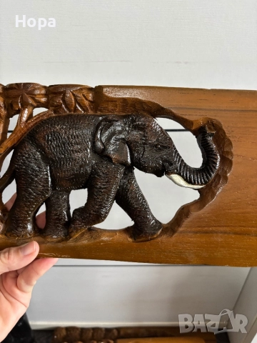 Пано със слонче от тиково дърво, снимка 3 - Пана - 45857795