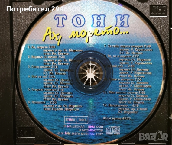 Тони Димитрова - Ах, морето(1997), снимка 3 - CD дискове - 48332373