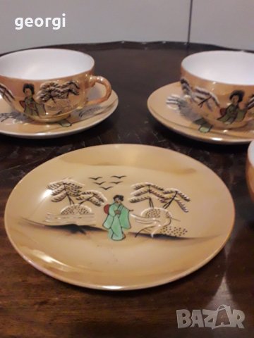 Три чаши с чинийки японски фин костен порцелан , снимка 3 - Чаши - 31946182