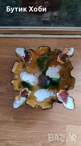 Дизайнерски емайлиран пепелник на медна основа, снимка 4 - Антикварни и старинни предмети - 49624505