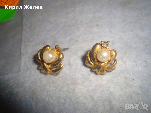 СТАРИ ПОЗЛАТЕНИ ПЕРЛЕНИ ОБЕЧКИ РЕТРО ВИНТИДЖ НАКИТ с МИНИАТЮРНИ ЦИРКОНИ 17609, снимка 4 - Антикварни и старинни предмети - 36439079