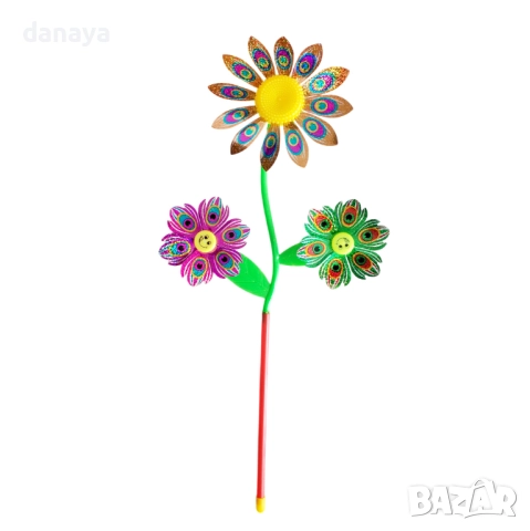 5945 Вятърна въртележка с 3 цветя, 59 см, снимка 4 - Градински мебели, декорация  - 51786182