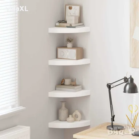 vidaXL Окачени ъглови рафтове, 4 бр, бели, 25x25x3,8 см, МДФ, снимка 2 - Етажерки - 56146818