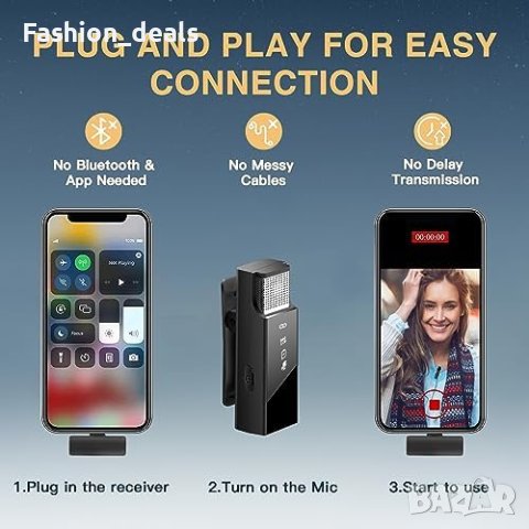 Нови 2 броя Безжични Микрофони  с Кутия за Зареждане iPhone и iPad, снимка 4 - Микрофони - 42745309