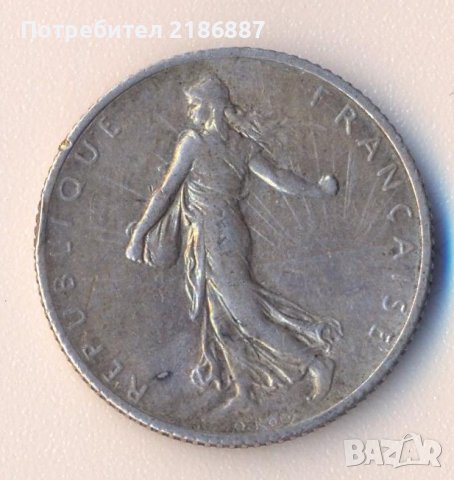 Франция стар сребърен франк 1918 година, снимка 2 - Нумизматика и бонистика - 38319036