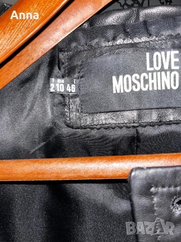 Черно кожено яке Moschino, снимка 2 - Якета - 51795321
