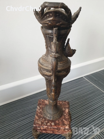 Франция 1800-те/37см-4кг/стара френска метална ваза ЦАМ-бронз-розов мрамор, снимка 3 - Антикварни и старинни предмети - 52840418