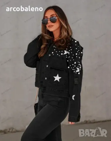 Дамско дънково яке с перлени шипове, 3цвята , снимка 8 - Якета - 47359162