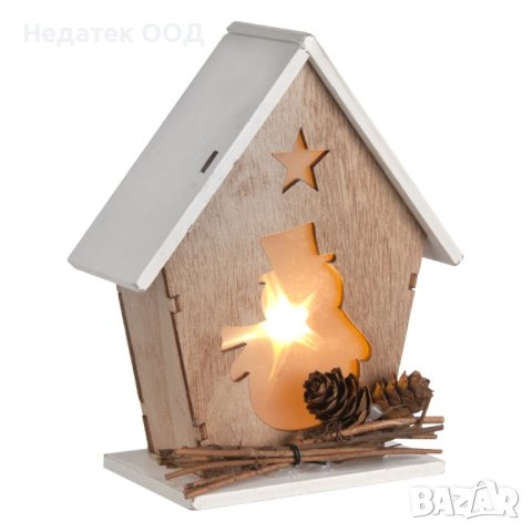 Коледна декорация, Светеща къща,  Дървена, 15 см