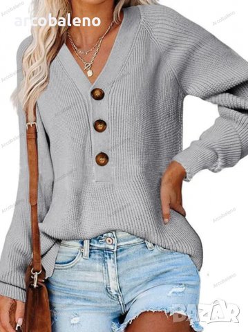 Дамски ежедневен моден плетен пуловер с V-образно деколте, 5цвята - 023, снимка 8 - Блузи с дълъг ръкав и пуловери - 39728515