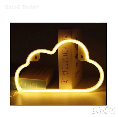 Нощна лампа за стена, LED, неоново осветление облаче, с USB 29.5x18.3cm