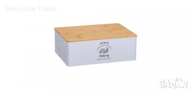 Кутия за съхранение на храна, метална с дървен капак 