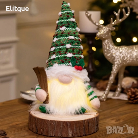 Светеща коледна играчка – Декорация с LED осветление и плетена шапка, снимка 3 - Декорация за дома - 52572918