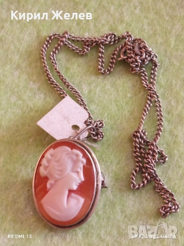 Сребърен авторски медальон камея която може да се носи и като брошка 52526 