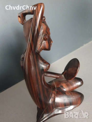 19см ръчна дърворезба статуетка/еротика/азиатска дървена скулптура/фигура на гола жена с огледало, снимка 3 - Статуетки - 52905614