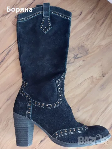 ДАМСКИ ЧЕРНИ БОТУШИ ЧЕРНИ ЕСТЕСТВЕН НАБУК 

38 НОМЕР, снимка 7 - Дамски ботуши - 47799851