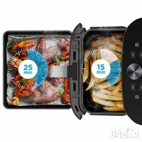 Еър Фрайър 2 в 1 - 11L - Midea MAD1100DADK - С две зони за готвене, 10 програми и 360° циркулация на, снимка 6 - Друга електроника - 51858947