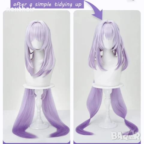 Аниме косплей розово лилава перука Honkai Star Rail Black Swan high quality cosplay, снимка 7 - Аксесоари за коса - 50451529