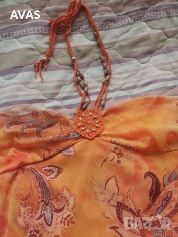 Лятна оранжева рокля с връзки L размер, снимка 5 - Рокли - 36880536