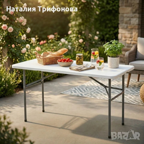 Сгъваема правоъгълна градинска маса, бяла - 181.5 × 74 × 74 см, снимка 2 - Градински мебели, декорация  - 54167840
