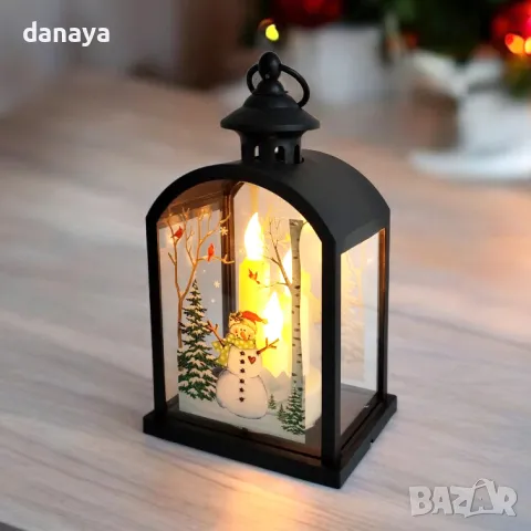5353 Декоративен Led фенер лампа с реалистични свещи и картинка Снежко, 28 см, снимка 2 - Декорация за дома - 47600764