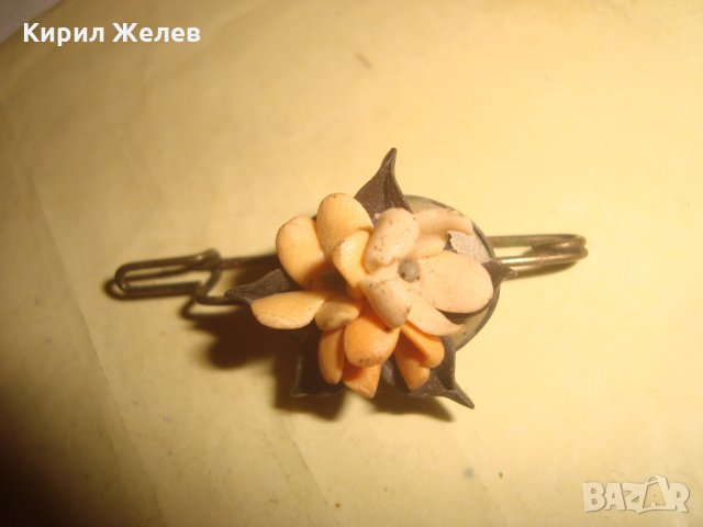 СТАРА РЕТРО ФЛОРАЛНА БРОШКА РЪЧНА ИЗРАБОТКА ПОЛИМЕРНА ГЛИНА ЦВЕТЯ 2983, снимка 5 - Антикварни и старинни предмети - 35507013