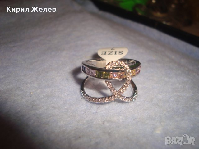ПРЕКРАСЕН ФЕШЪН АРТ НЕЖЕН ПРЪСТЕН с БЯЛА ПОЗЛАТА и ИСКРЯЩИ ПЪСТРОЦВЕТНИ КАМЪНИ КРИСТАЛИ 17530, снимка 4 - Пръстени - 37499306