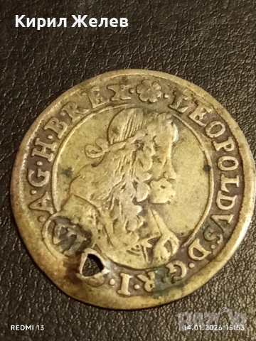 Сребърна монета 6 кройцера 1674г. Леополд първи Прага Бохемия за КОЛЕКЦИЯ 52571