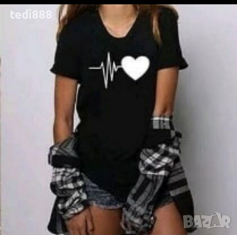 Нова черна тениска сърце, снимка 1 - Тениски - 36476114
