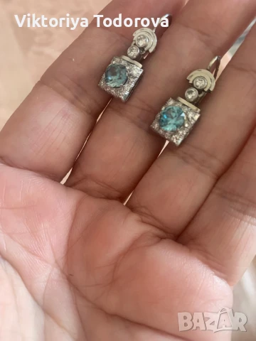 14К зл.обеци с диаманти и топаз-КОЛЕДНА ОФЕРТА 