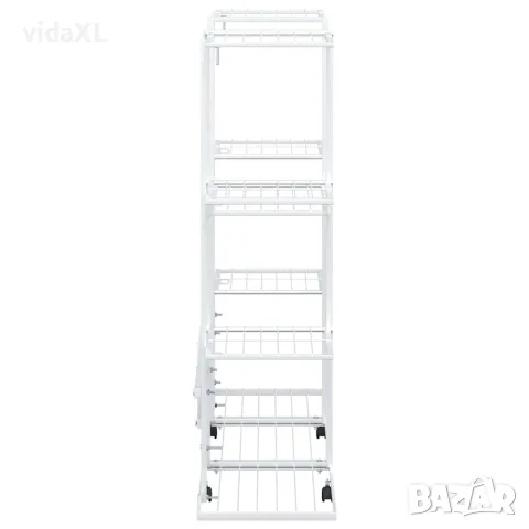 vidaXL Стойка за цветя на колела 94,5x24,5x91,5 см бяла желязо, снимка 6 - Саксии и кашпи - 56147162