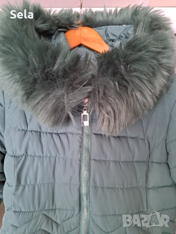 Зелено ефектно зимно яке с богата качулка/яка, снимка 2 - Якета - 39017529