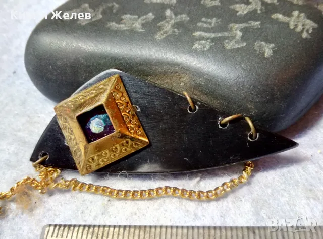 Стара РЕТРО АР НУВО СТИЛ ПОЗЛАТЕНА СКЪПОЦЕННА БРОШКА от РОГ РЪЧНА МАЙСТОРСКА ИЗРАБОТКА 39263