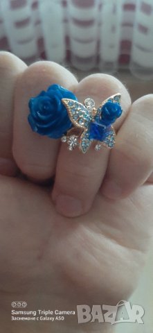 Красив дамски пръстен със пеперуда и роза,нови, снимка 7 - Пръстени - 35205831