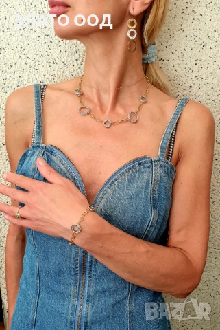 Златен сет от  колие, гривна и обеци 14К, снимка 2 - Колиета, медальони, синджири - 50642578