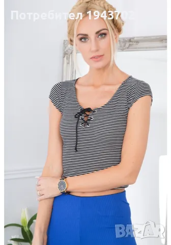 Къс дамски топ в черен цвят BB20312, снимка 2 - Корсети, бюстиета, топове - 48045215