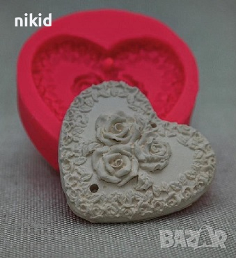 Сърце рамка с 3 рози силиконов молд форма фондан гипс шоколад гипс декор
