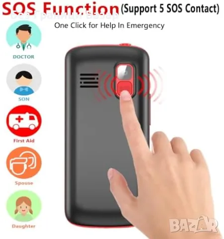 Нов Мобилен телефон с големи бутони за възрастни Отключен SOS бутон, снимка 6 - Други - 47368135