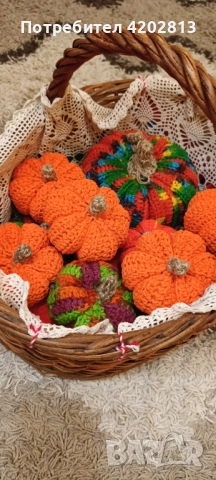 Ръчна изработка . Плетени тикви на една кука а една кука , снимка 10 - Декорация за дома - 51915519