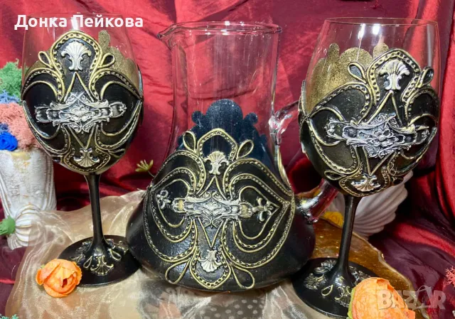 Сервиз за вино ръчна изработка , снимка 2 - Сервизи - 49301188