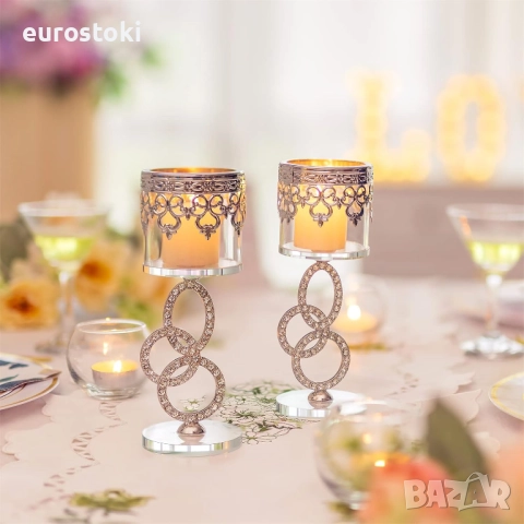 Свещник Sziqiqi, пакет от 2 сребърни поставки за чаени свещички, стъклени,  за сватба, маса за хране, снимка 2 - Други - 51657648