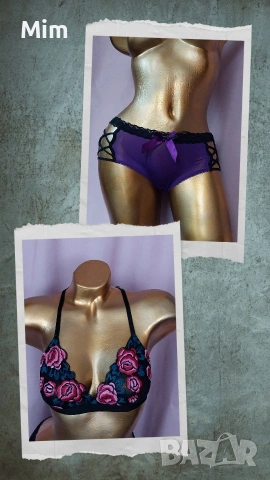 S Черен сутиен с рози и бикина 