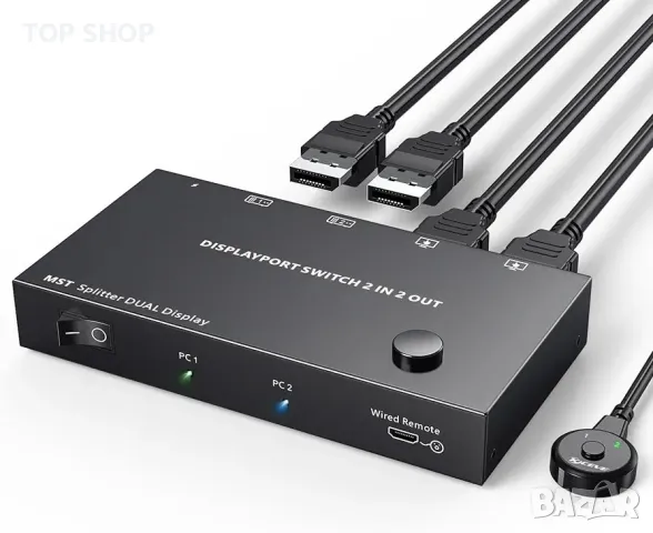 DisplayPort Splitter Switch 4K@60Hz, 2 in 2 out MST SST, снимка 3 - Друга електроника - 48697582
