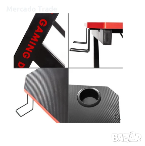 Геймърско бюро Mercado Trade, С червени детайли, Черно, снимка 5 - Бюра - 51423805