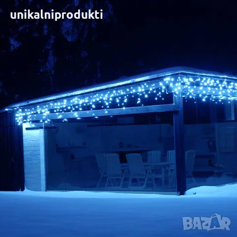 Професионални външни коледни лампички LED завеса с Флаш ефект студено синя + бяло