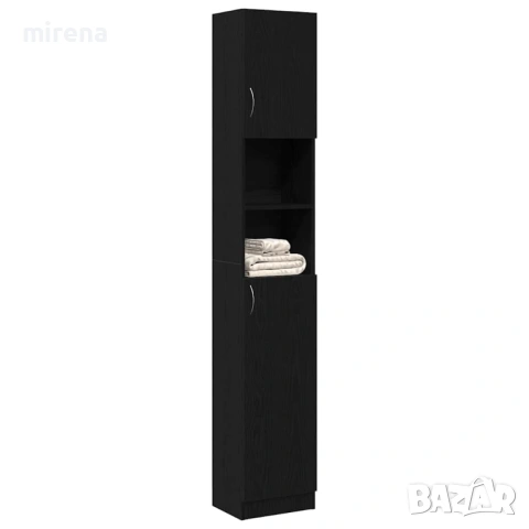Шкаф за баня, черно, 32x25,5x190 см, инженерно дърво, снимка 4 - Шкафове - 53192178