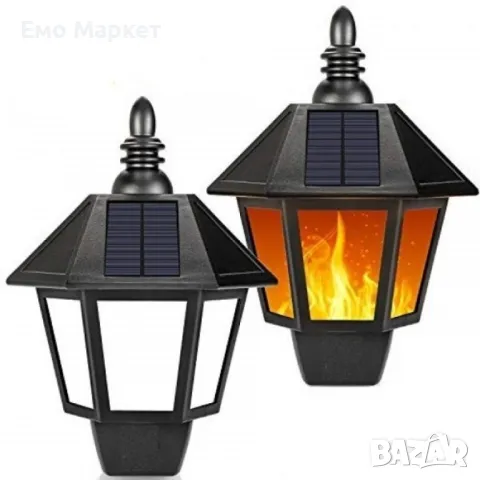 Соларен фенер с декоративен огън, монтаж на стена и два режима на осветление, снимка 8 - Соларни лампи - 49123565
