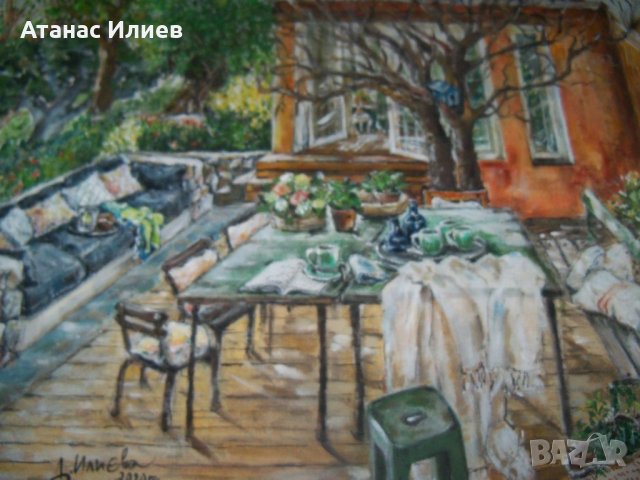 "Поглед към терасата" картина на худ. Десислава Илиева, снимка 5 - Картини - 29849070