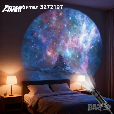 USB 360° LED Въртящ се Галактически Светлинен Проектор,LED Атмосферна Лампа, снимка 8 - Декорация за дома - 54166947