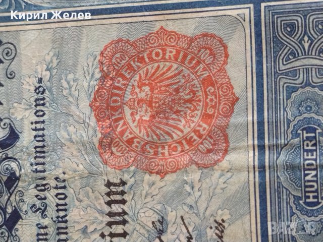 Райх банкнота 100 марки 1910г. Германия рядка за колекционери 28291, снимка 3 - Нумизматика и бонистика - 37144515